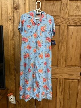 Light Blue Floral Button-Front Maxi Dress crazy horse size 12p